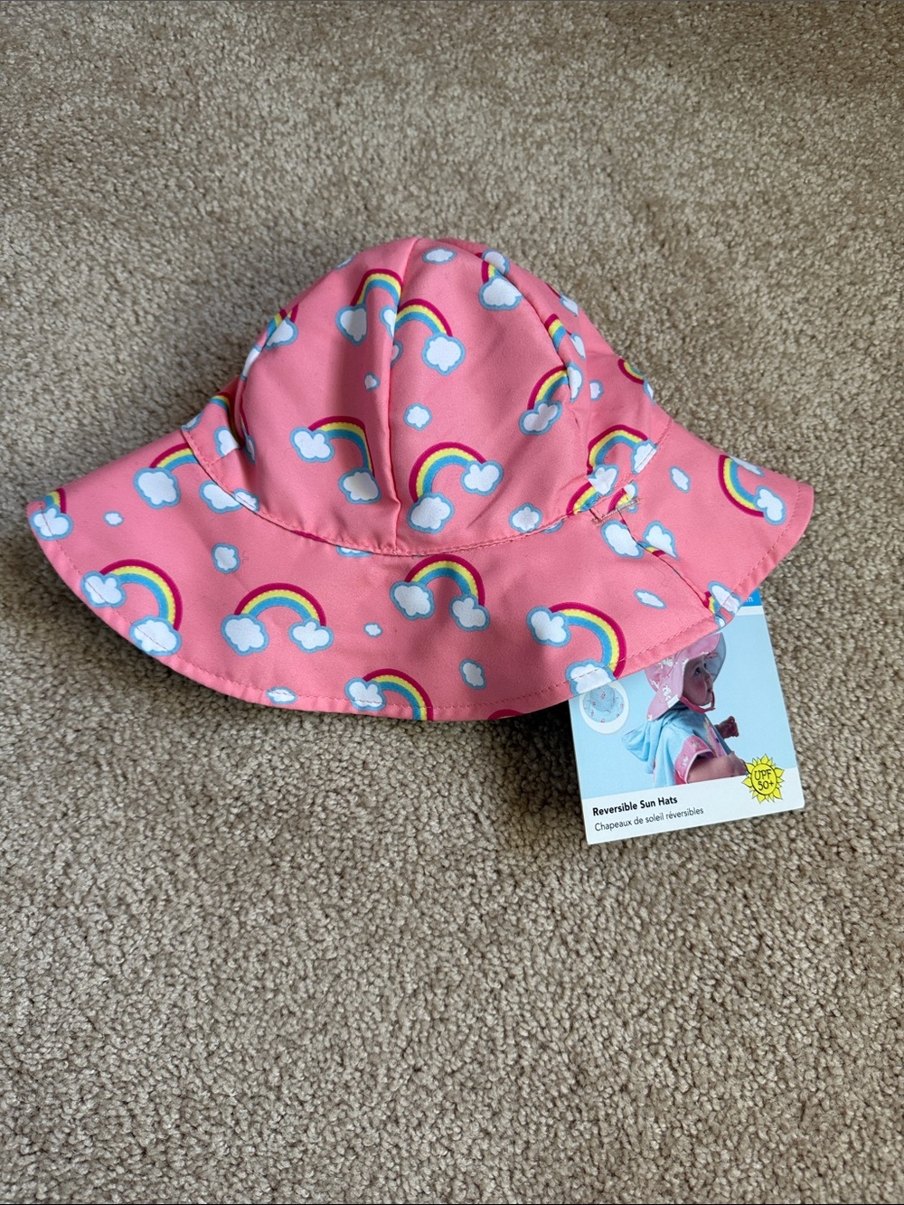 NWT Flapjacks Baby UPF50+ Reversible Sun Hat  Rainbow/Unicorn.  Small 6-24Months